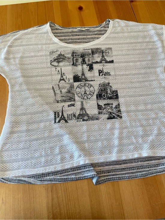 Cato Tops - Cato Embellished White Striped Paris Graphic Short Sleeve Tee